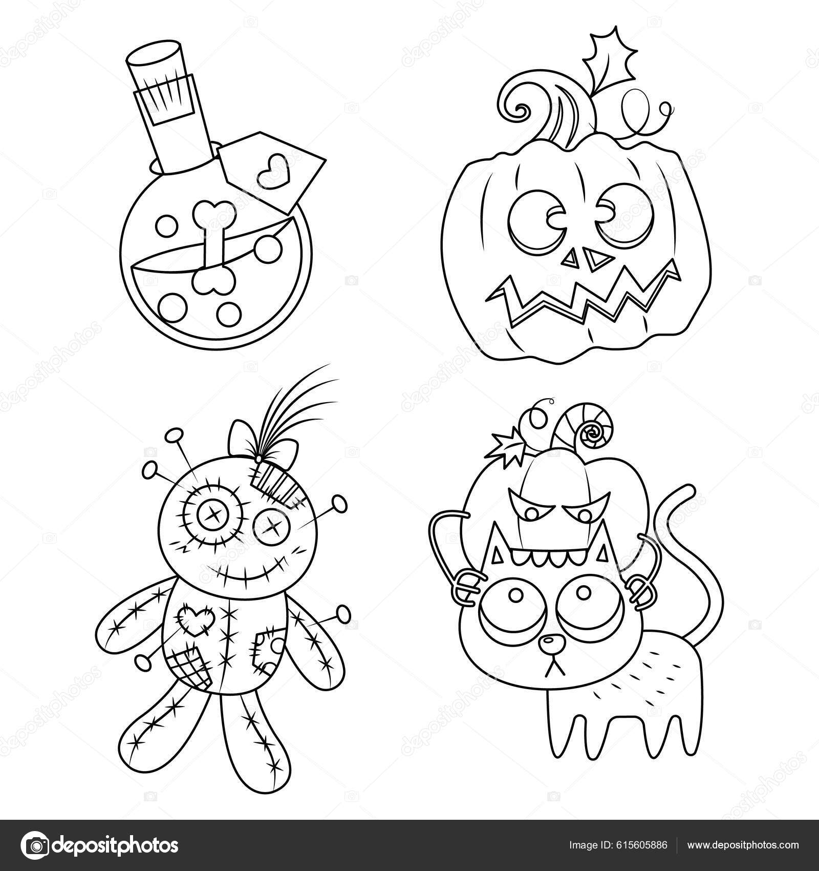 Conjunto Itens Decoração Halloween Desenho Animado Vetorial Isolado Fundo  Branco imagem vetorial de NutkinsJ© 615605886